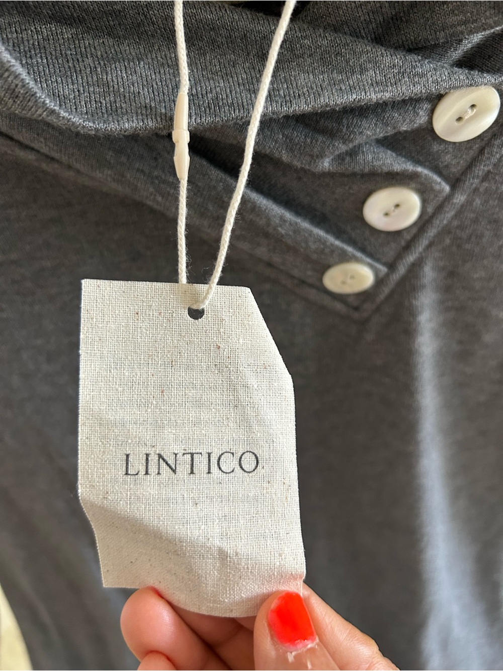 Gray Button-Accent Long Sleeve Top - Picture 4 of 8